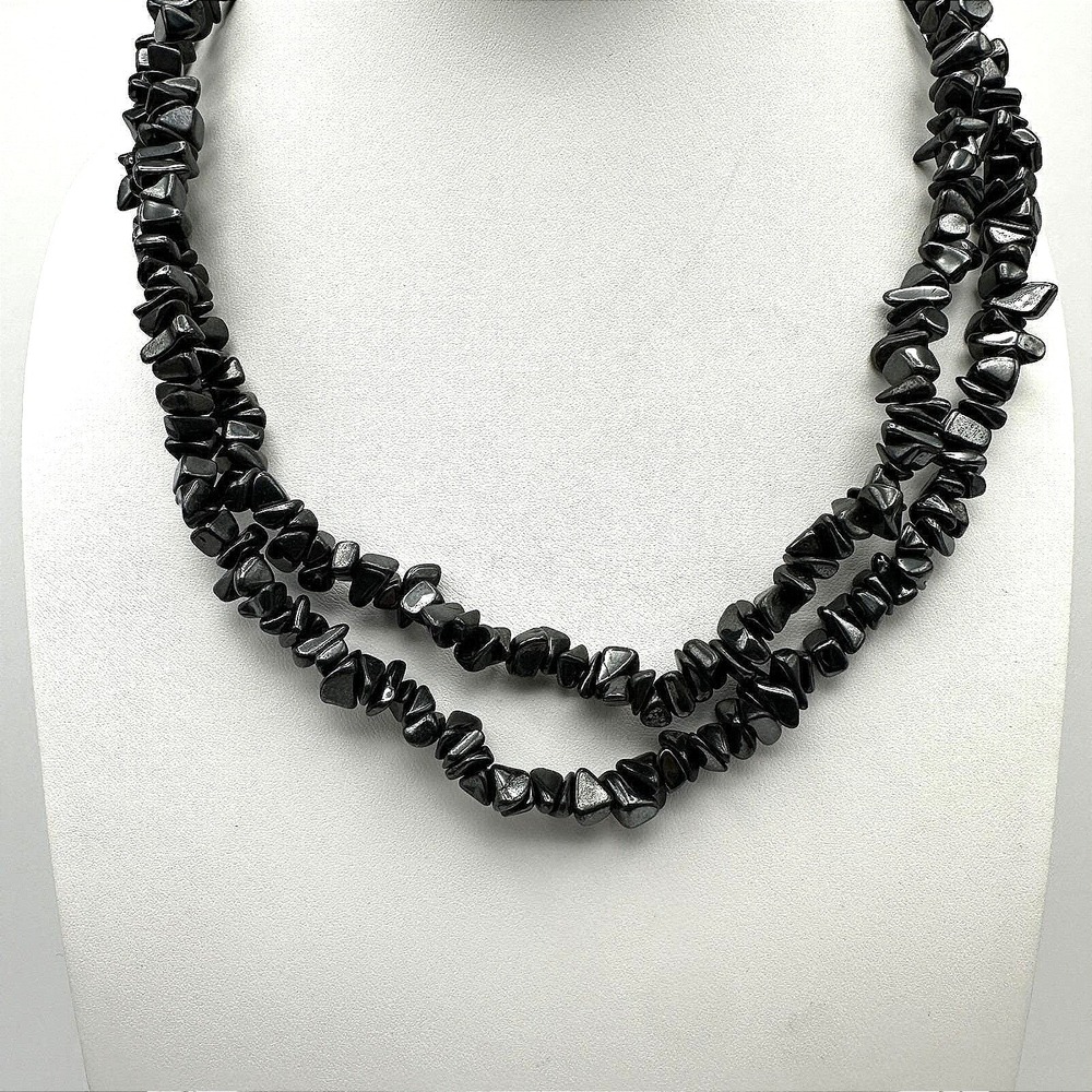 Unbranded Necklace 80s Women 34in Black Excellent Hematite Chip Boho Beaded